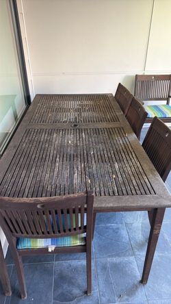 Free patio table, chairs, and bench.