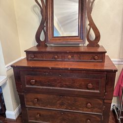 Early 1900’s Maple Dresser With Attached Mirror 