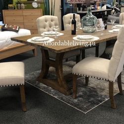 7 Pc Rustic Oak Dining Table Set Brand New In Box 