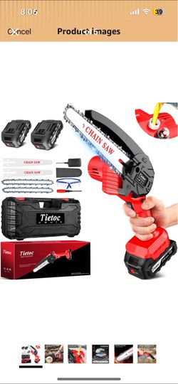 Tietoc Mini Chainsaw 6-Inch with 2 Batteries, Electric Saw, Stocking Stuffers Christmas Birthday Gif