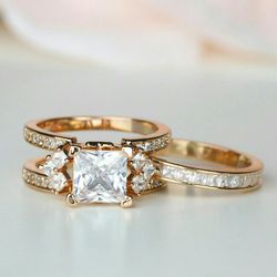 Princess Cut Rose Gold Women Interchangeable Ring Set