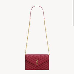Saint Laurent CASSANDRE ENVELOPE CHAIN WALLET IN LAMBSKIN DEEPLY RED