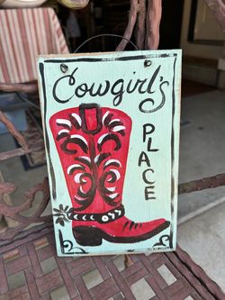 Cowgirl's Place Wooden Hanging Sign