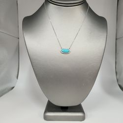 925 Sterling Silver  Turquoise Blue Oval Pendant Necklace with CZ