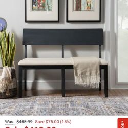 Jepson Boho Open Back Dining Bench - Dark Charcoal/Beige