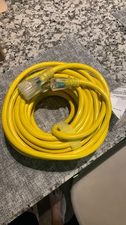 Heavy Duty 12/3 Yellow Extension Cord with Lighted Ends 50ft