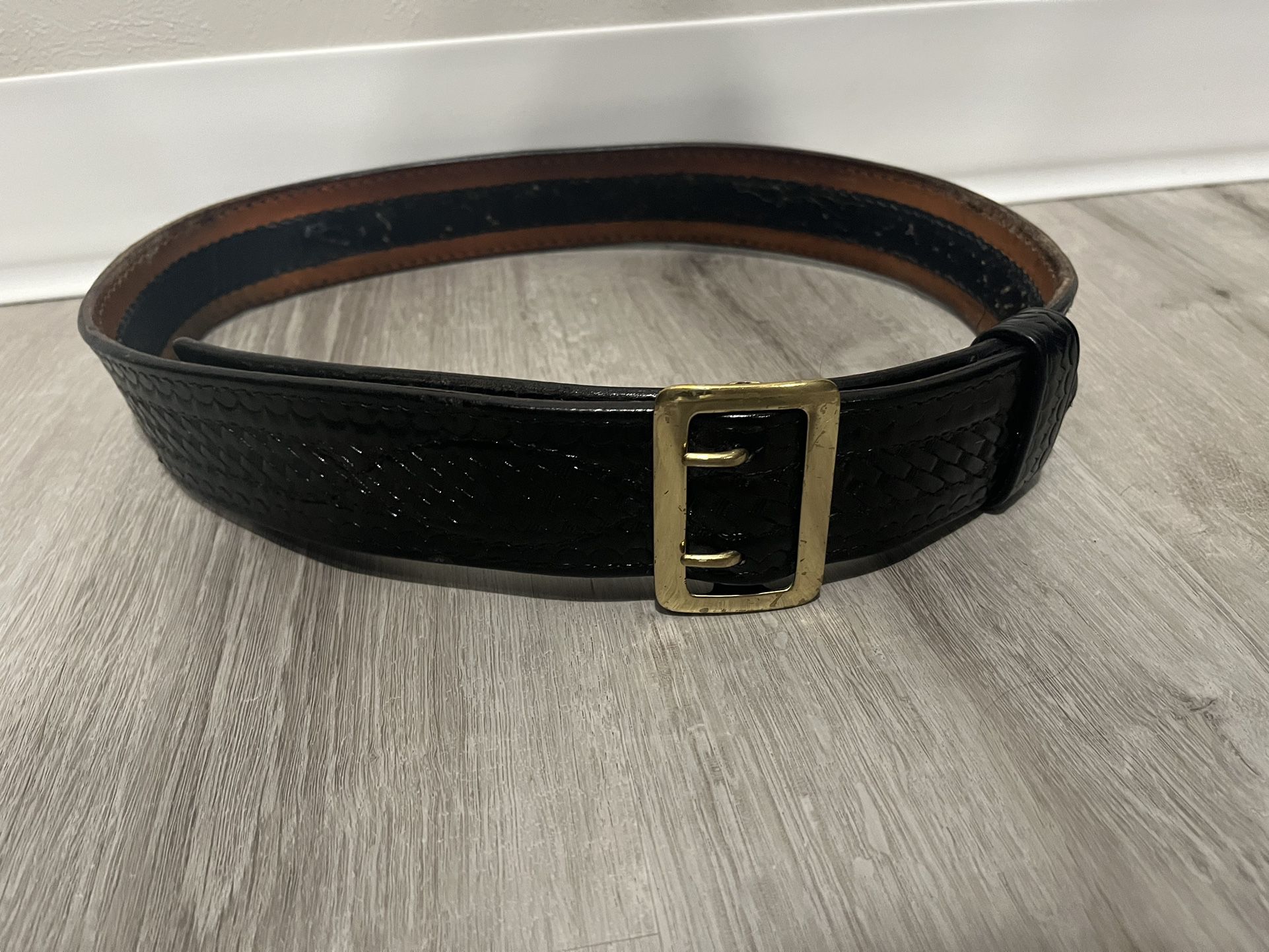 Black Leather Adjustable Velcro Gun Belt, Holster Not Included 