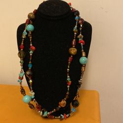 Mix Gem Stone Long Necklace 