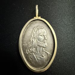 .999 Silver Oval Jesus Mary Pendant