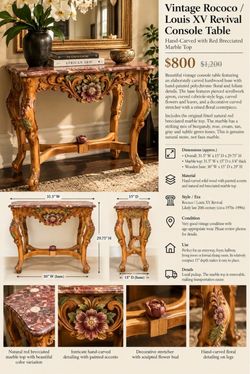Taking Offers! Vintage Rococo Louis XV Hand-Carved Console Table