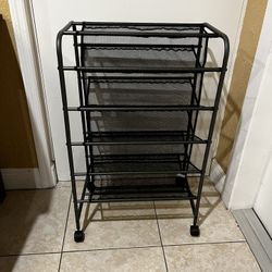 5 Tier Double Sided Shoe Cart With Lockable Wheels…35.5” H By 22” W By 14” D…$35