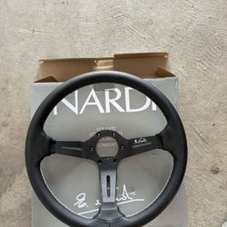NARDI Style  350MM Mid-deep Perforated Leather Black Spoke Racing Sport Steering Wheel