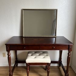 Solid Wood Desk with Stool & Mirror