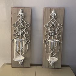 Two Distressed Candle Holder Wall Sconces
