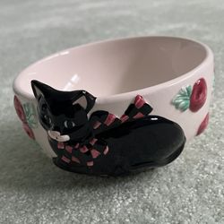 Black And White Cat Bowl With Pink And Black Bow By Wang’s International