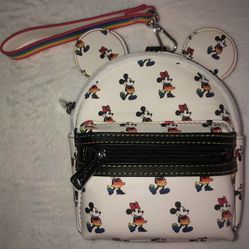 Disney Parks Loungefly Mickey Minnie Mouse Rainbow Pride Mini Backpack Wristlet