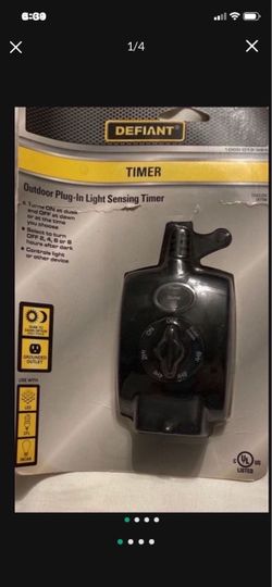 New Defiant Outdoor Timer 15 Amp 24-Hour Plug-In Mechanical. Sensing Timer.