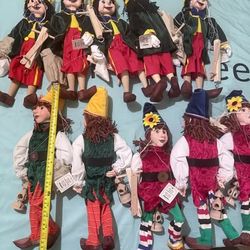 Lot of 8 Czech Praha Marionettes - Pinocchio & Elf Puppets - Working Condition