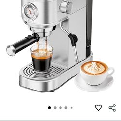 Espresso Machine 20 Bar, Compact Espresso Maker, Stainless Steel Expresso Coffee Machines with Steam Milk Frother & 34oz Removable Water Tank for Capp