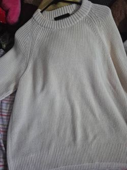 Cream Chunky Knit Crewneck Sweater M