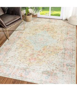 Boho Area Rugs Vintage Boho Carpet Non-Slip Floor Rug for Living Room Low Pile Rugs with Rubber Backing Washable Carpet 6'x9 Indoor Door mat