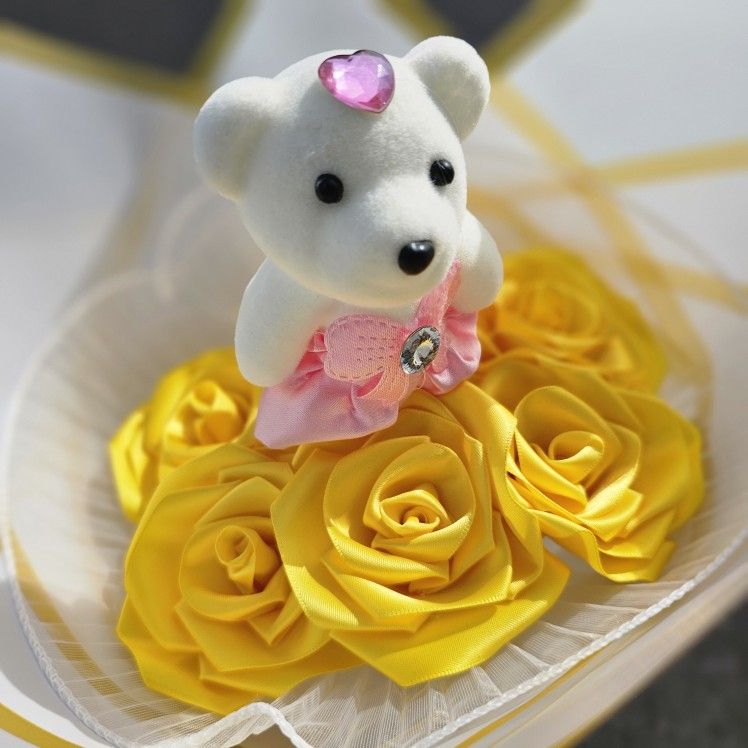 Teddy Bear With Eternal Style Flower Bouquet