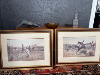 British hunting scene paintings x 2