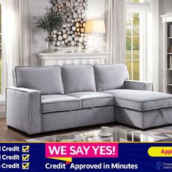 FINANCE TODAY! Gray Linen-like Fabric Couch Sofa Sectional Pull Out Sofa Bed