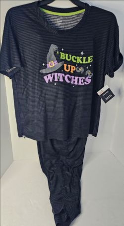 Halloween Pajama Set Buckle Up Witches Womens Large