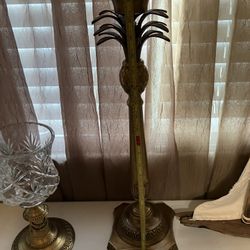 Large Glass And Brass Candle Holders