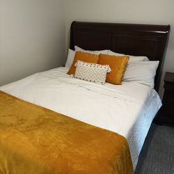 Queen Mattress & Sleigh Bed Frame With 2 Matching Bedside Tables