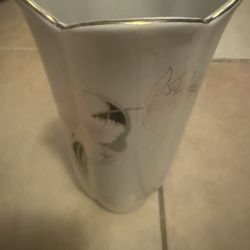 Fine China Japan White Vase with Floral Design and Gold Trim