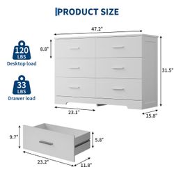 Brand New Garvee 6-Drawer Bedroom Dresser White