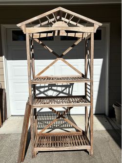 Weathered Teak Wooden Stand, 5 Shelves.