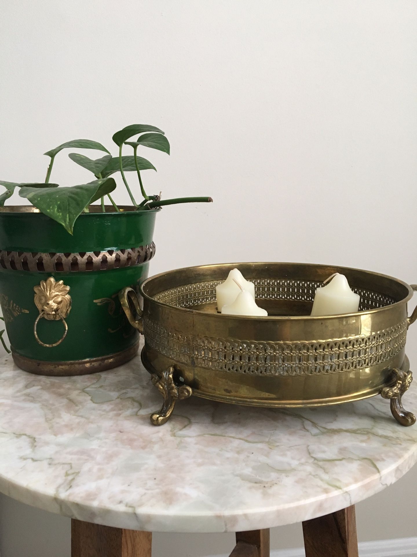 Vintage Russian brass candelabra tray home decor