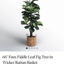 66" Fake Plant - Faux Fiddle Leaf Fig Tree in Wicker/Rattan Basket