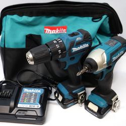 Makita Cordless Drill Driver PH05 BL, Impact Driver DT03 Combo Kit 2Ah Batteries