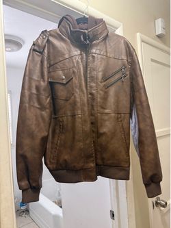 Men’s Dixon Faux Hooded Brown Leather Jacket