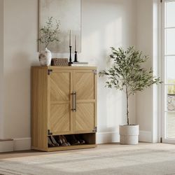 Shoe Storage Cabinet with Doors - Large Shoe Organizer Cabinet with Adjustable Shelves, 43.7" H Entryway Cabinets 6-Tier Fluted Shoes Cabinets for Hal