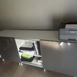 Consol Table With Glass Top And Sliding Doors