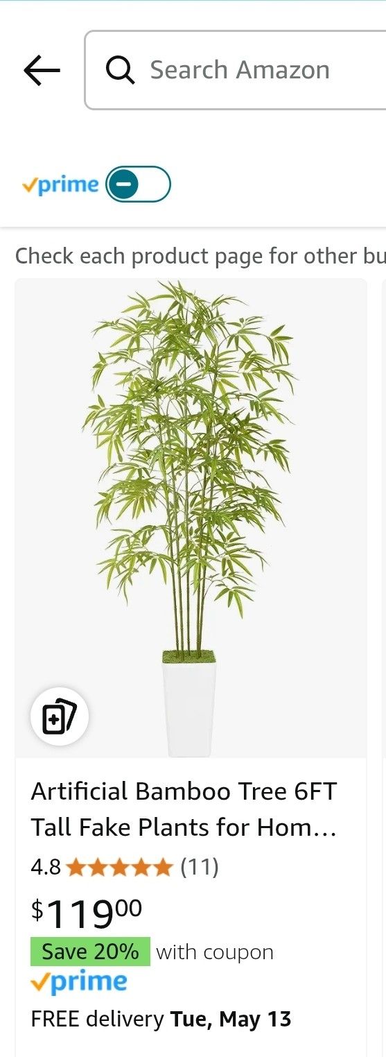 Artificial Bamboo Tree 6FT Tall Fake Plants for Home Office Living Room Decor Indoor (Write)