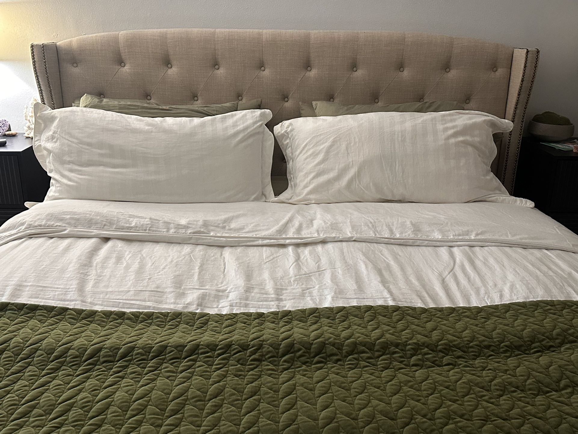 Upholstered Wingback King Bed Frame With Mattress