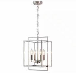 4-Light Nickel Farmhouse Chandelier with Metal Square Shade