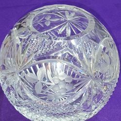 GORHAM LARGE ROUND LEAD CRYSTAL ROSE BOWL CHERRY WOOD EDITION  6.5 INCHES 4 LBS 8 OZS APP5