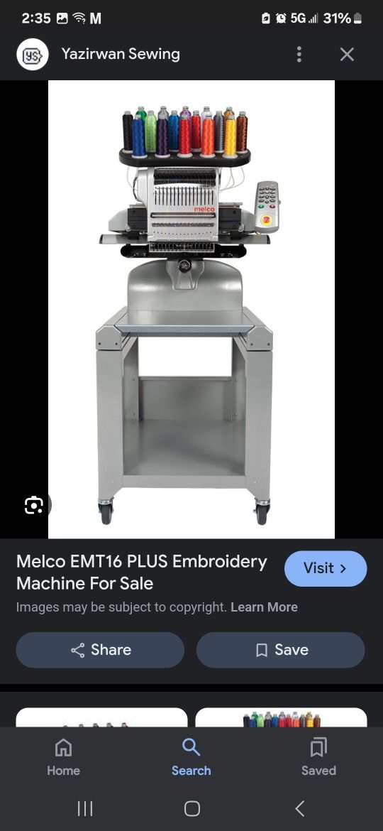 *Used* Melco EMT 16+ , 16 Needle Embroidery Machine With Stand