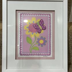 Framed  wall art Butterfly & Flowers 3d 13” x 11” glass pane