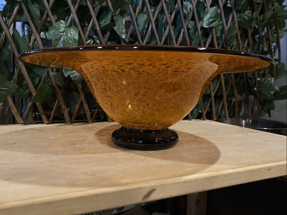 Hand-Blown Orange Swirl Glass Bowl