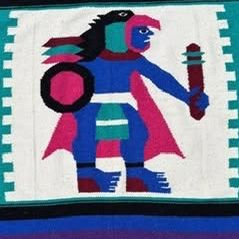 Vintage Mexican Aztec Warrior Saltillo Wool Tapestry
