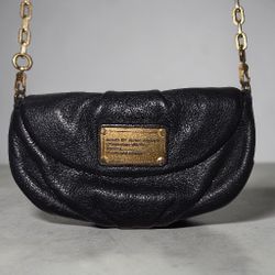 Marc by Marc Jacobs Black Leather Crossbody Bag Gold Chain Authentic