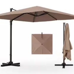 9.5 ft. Aluminium Cantilever Patio Umbrella in Coffee with 360° Rotation, Single Top, Quick Open Button, Offset Umbrella